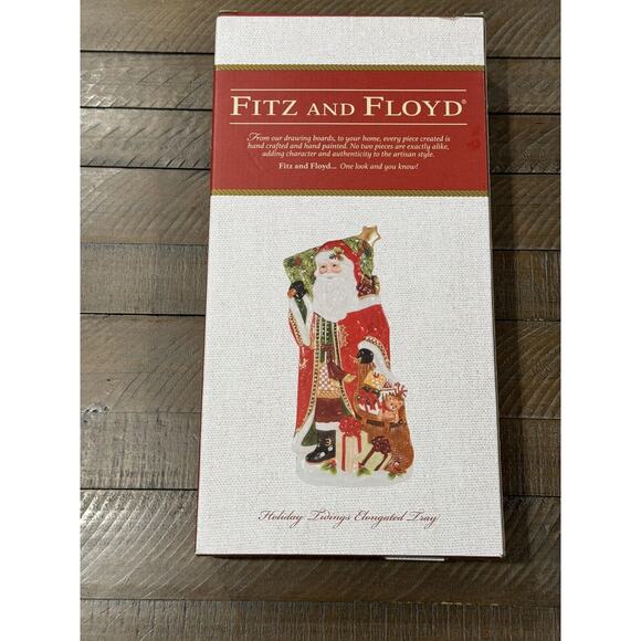 Fitz & Floyd Holiday Tidings Ceramic Santa Elongated Tray Original Box 2017 - Picture 2 of 4